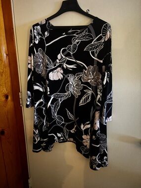 Alfani Black Floral Swing Tunic with Cream and Pink Flowers